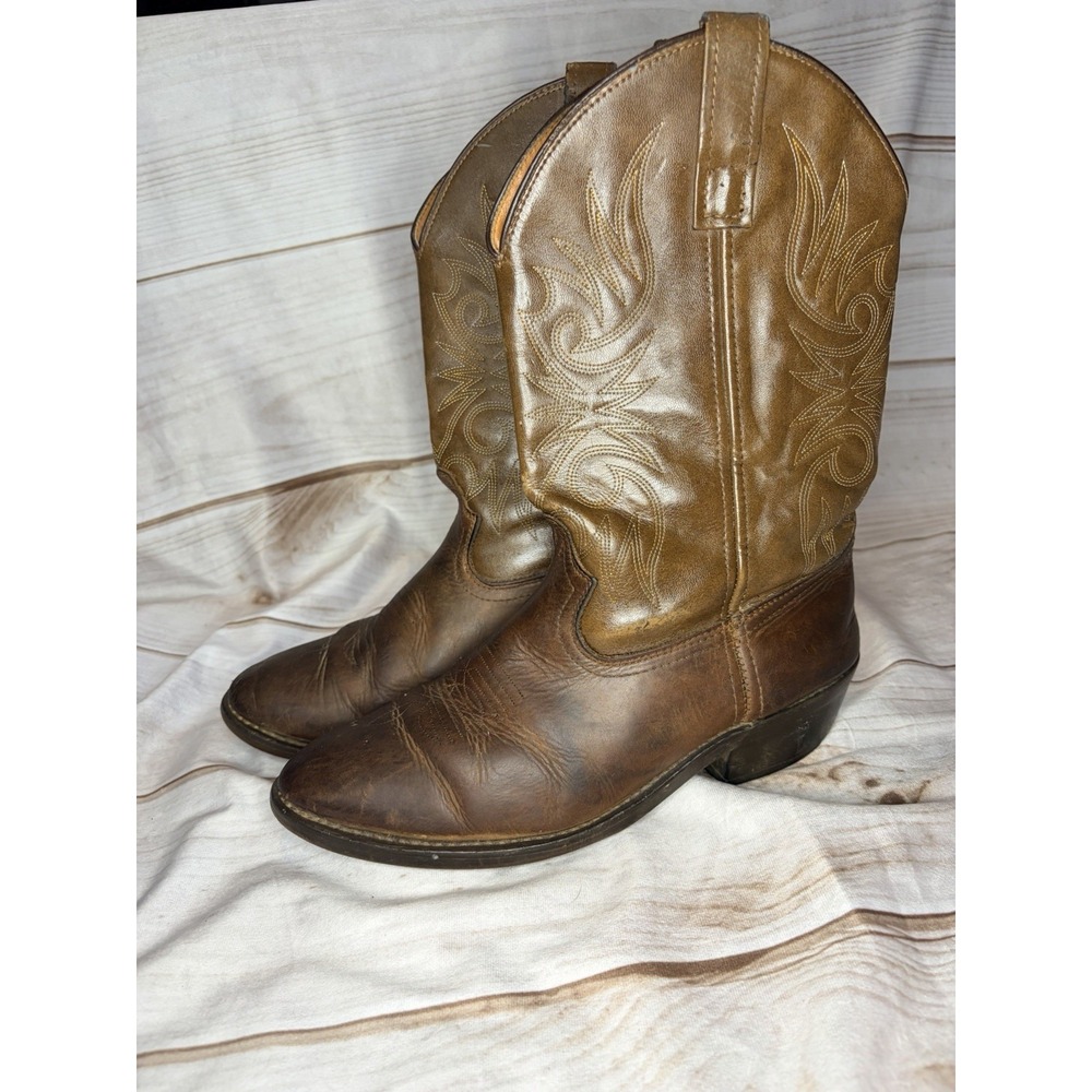 Laredo Boots Brown Leather Lea Vamp Fox Cowboy Boots Slip On Size 10‎ D